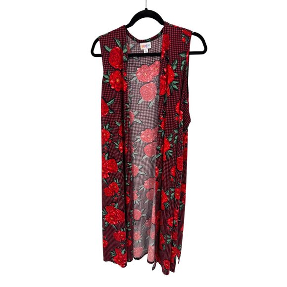 LuLaRoe Sleeveless Joy Vest Womens‎ Large Red Floral Polyester Side Slits - Picture 1 of 7